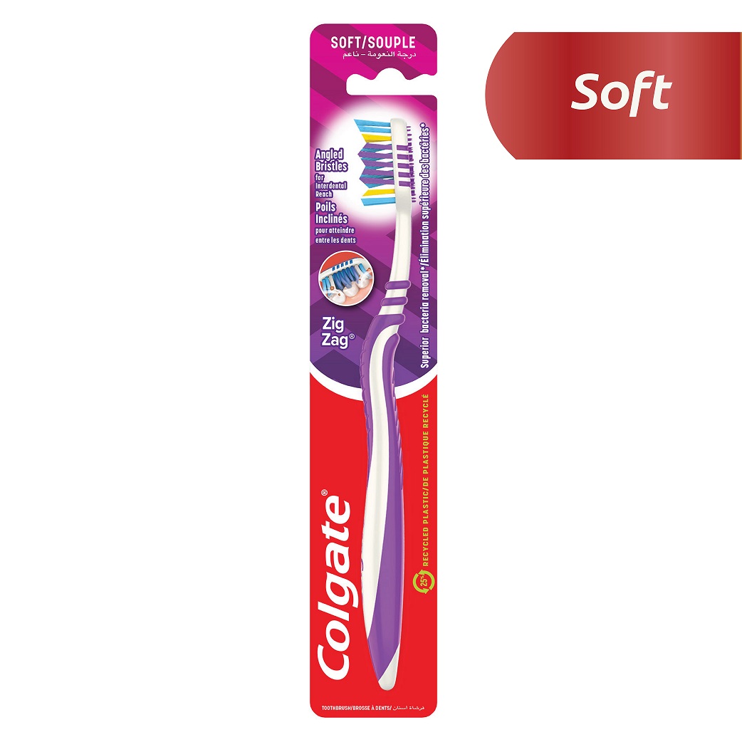 كولجيت فرشاة اسنان زجزاج ناعمة مع منظف لسان