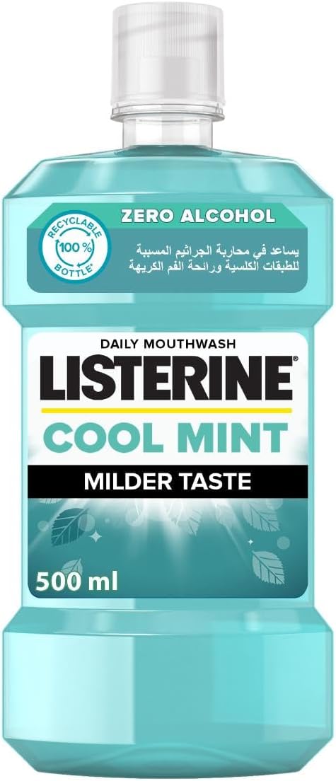 ليسترين غسول فم بالنعناع، كول منت مذاق معتدل ، معطر للفم من ليسترين لنفس صحي منعش، 500 مل