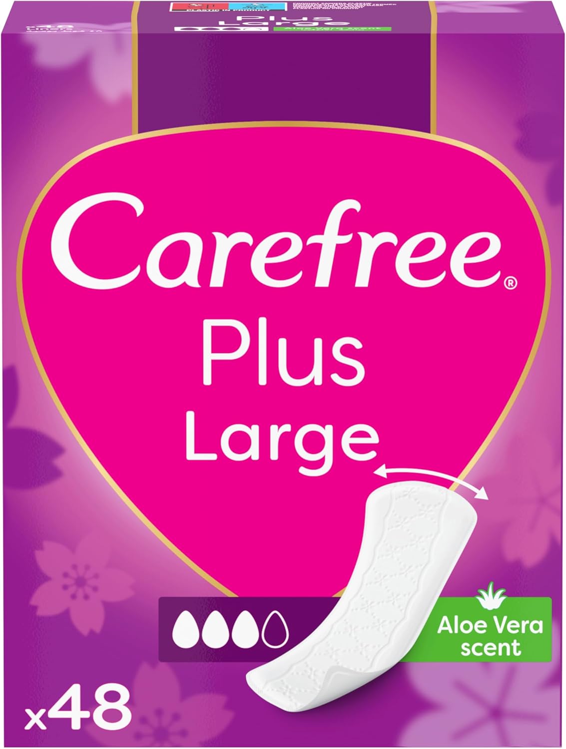 Carefree Panty Liners Plus Large Aloe 48pcs, great Fit Design Adapts with Your Body Movement