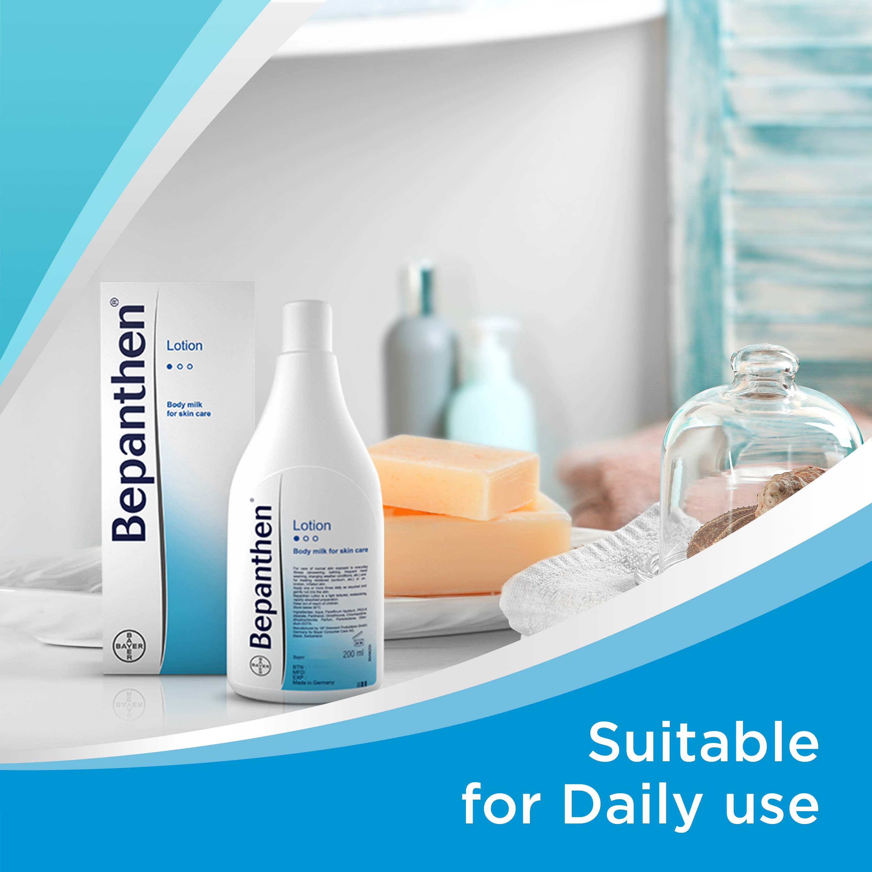 Bepanthen Lotion 200ml – Light Dexpanthenol Body Lotion for Daily Moisture on Dry & Sensitive Skin – Fast-Absorbing All-Over Body Care for the Family, 200ml Pump-Ready Bottle