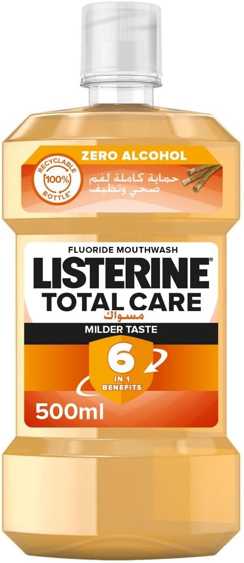 ليسترين غسول الفم، بطعم المسواك المعتدل  ، معطر للفم من ليسترين لنفس صحي منعش , 500 مل