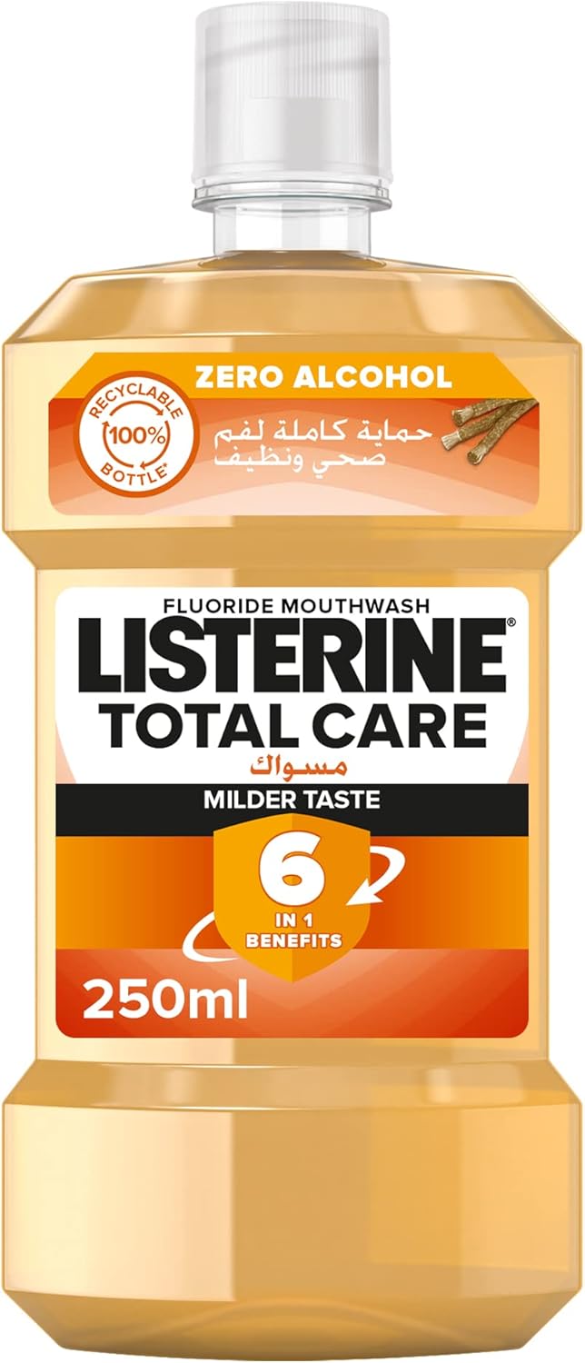 Listerine Total Care Fluoride Mouthwash, Miswak, Milder Taste, Mint Flavor, 250ml