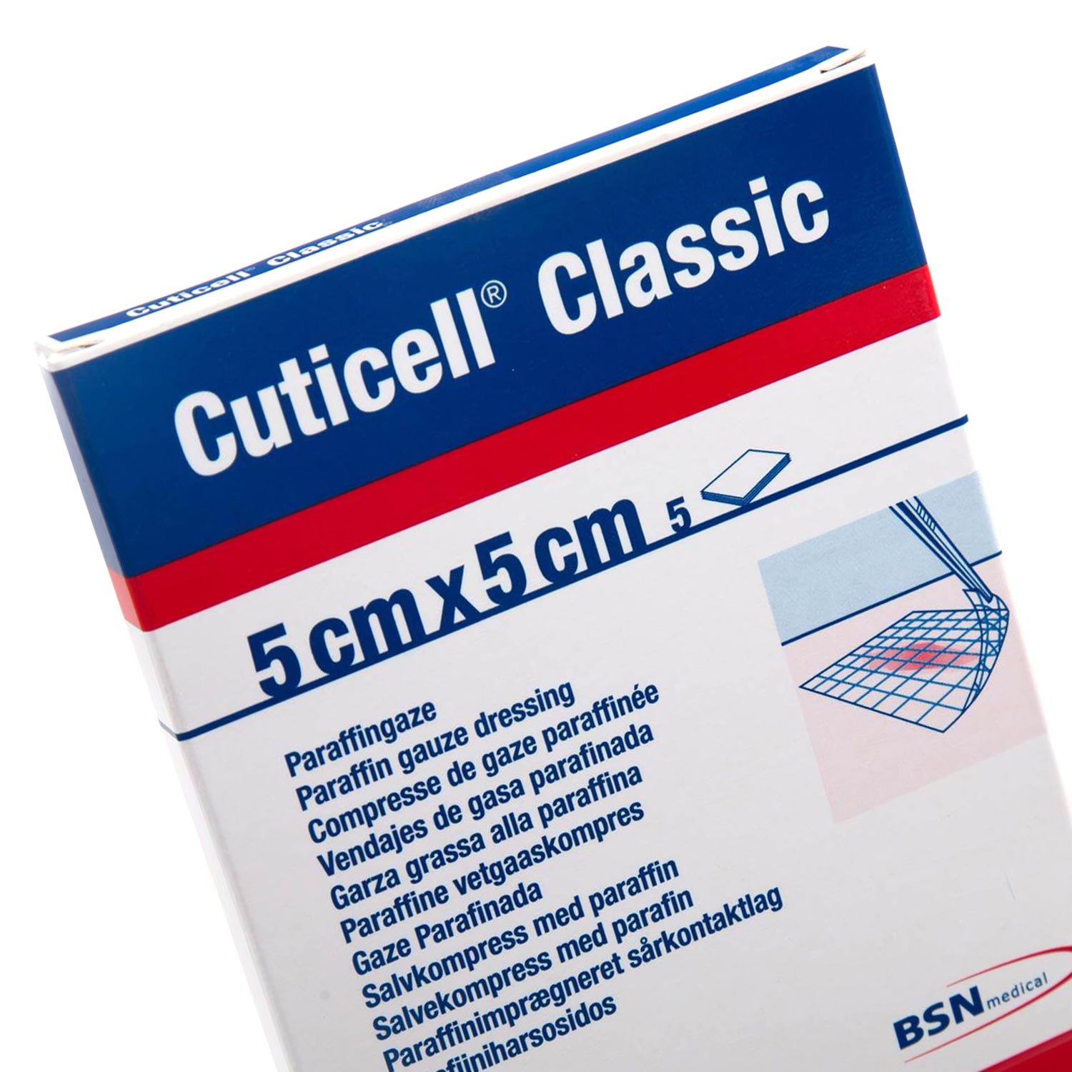 cuticell classic gauze dressings Cuticell Classic 5 Paraffin Gauze Dressings 5cm x 5cm by Essity