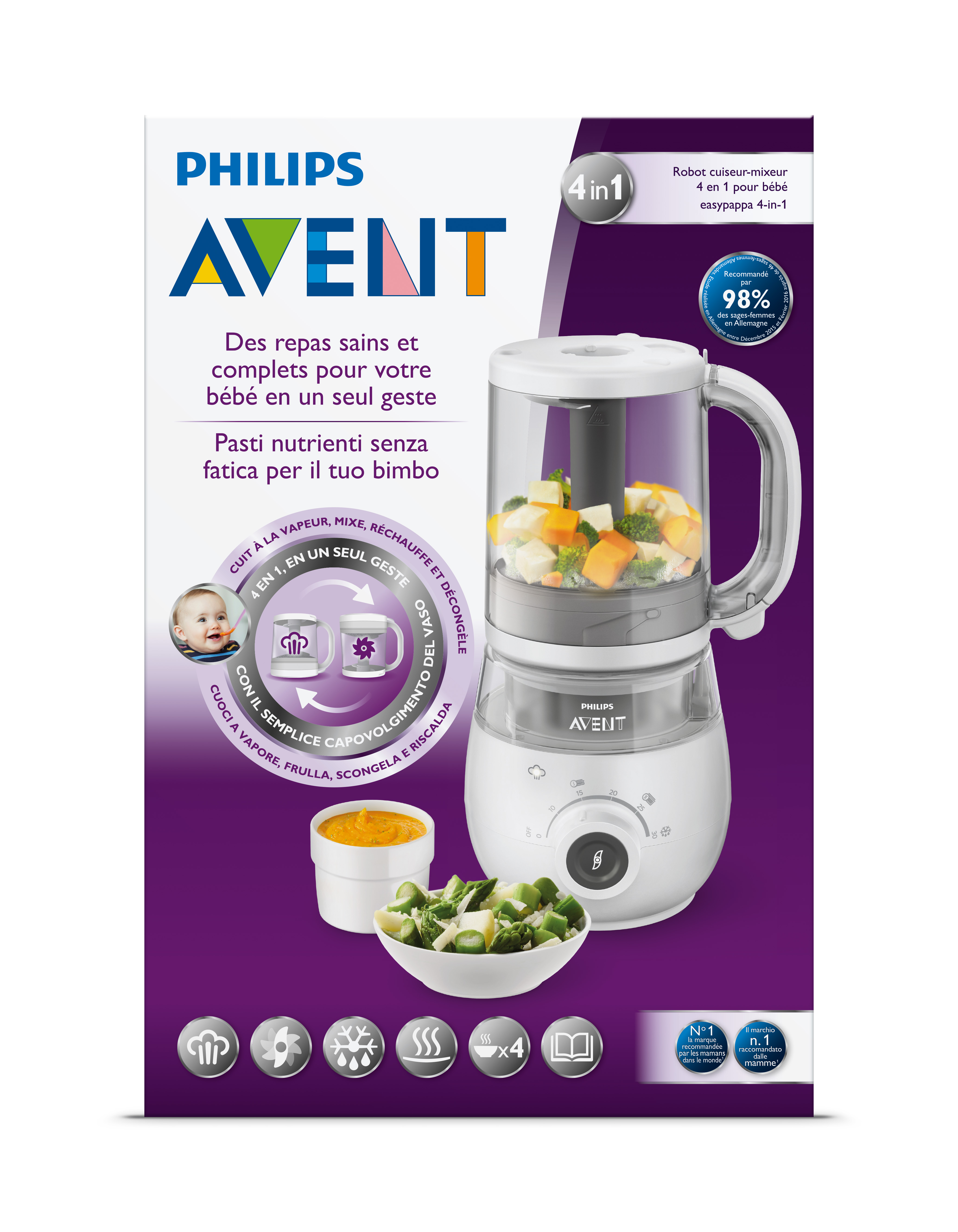 أفنت - جهاز إعداد و خلط الطعام بالبخار 4 في 1