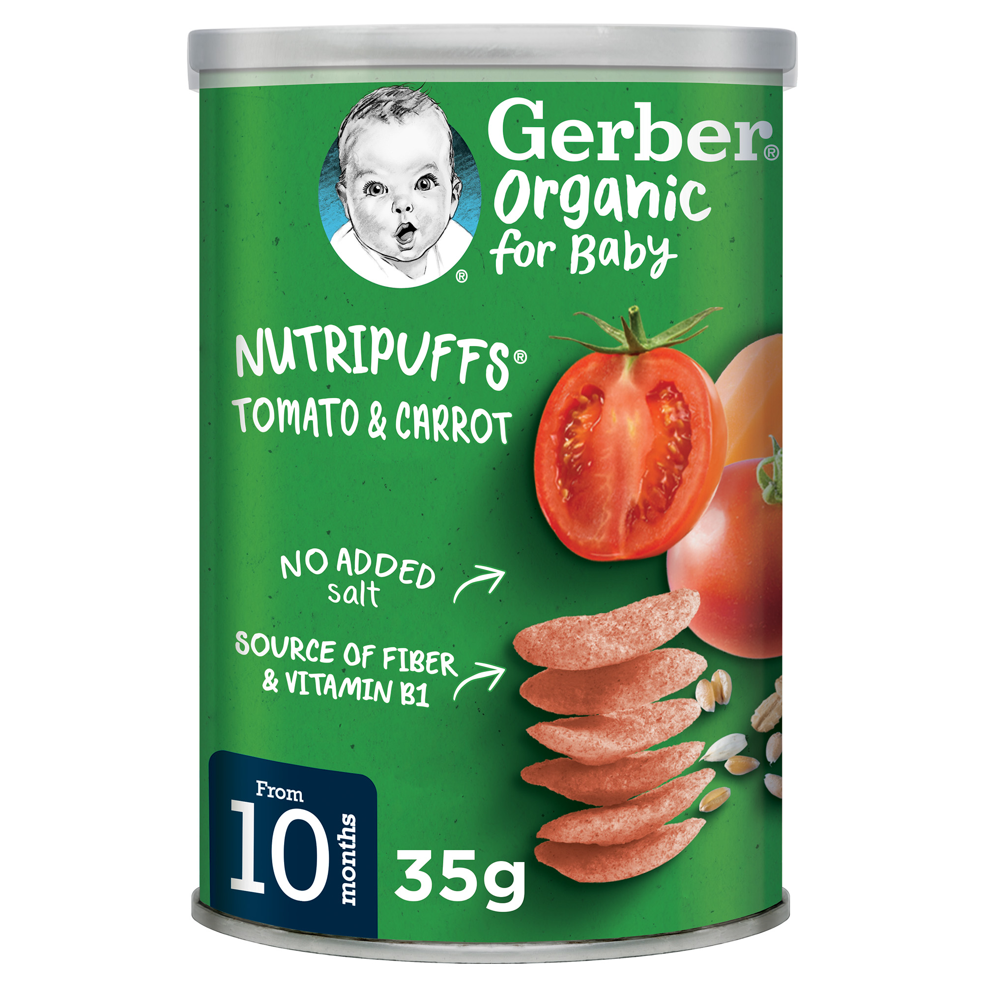 Gerber Organic Nutri Puffs Tomato & Carrot for Babies -Tin, 35g  (10m+)