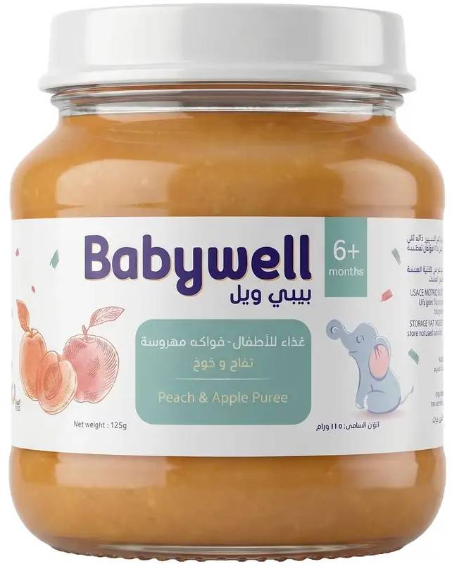 بيبي ويل طعام أطفال بطعم الخوخ والتفاح 125 جم