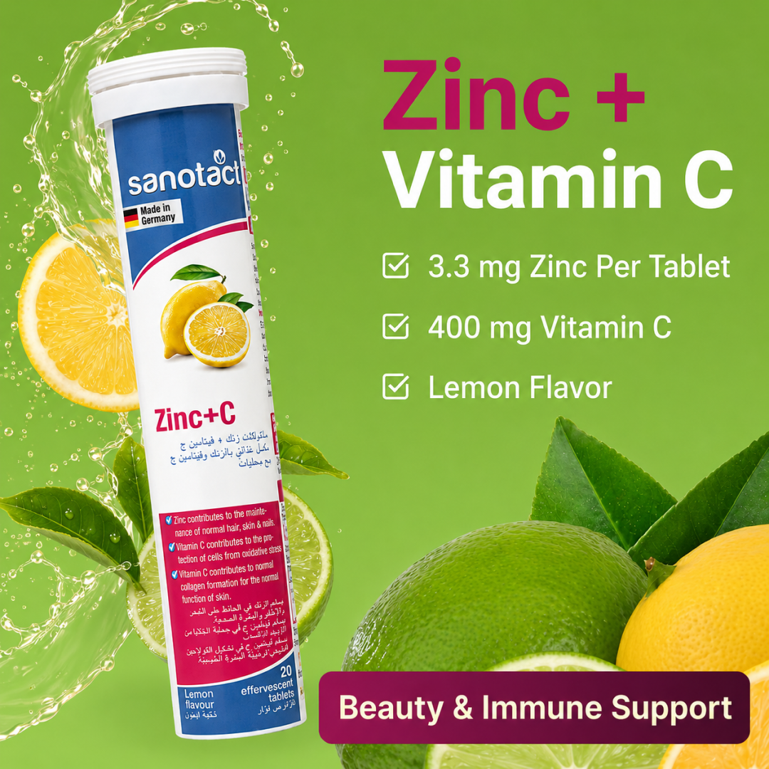 Sanotact Zinc + Vitamin C Effervescent Tablets 20s – Dual Immune Support Combining Zinc & Vitamin C in One Fizzy Daily Drink, Supports Immunity & Cell Protection, German Quality Supplement