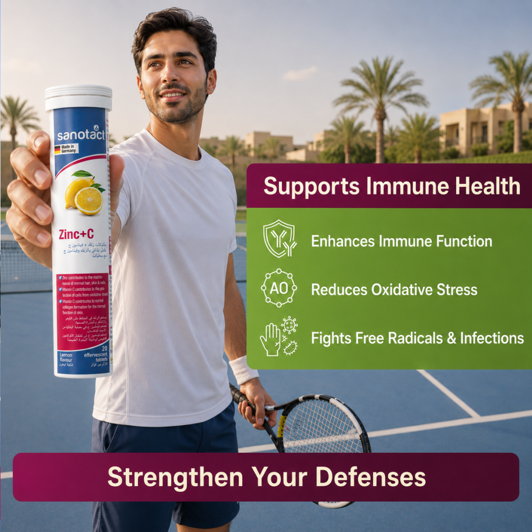 Sanotact Zinc + Vitamin C Effervescent Tablets 20s – Dual Immune Support Combining Zinc & Vitamin C in One Fizzy Daily Drink, Supports Immunity & Cell Protection, German Quality Supplement