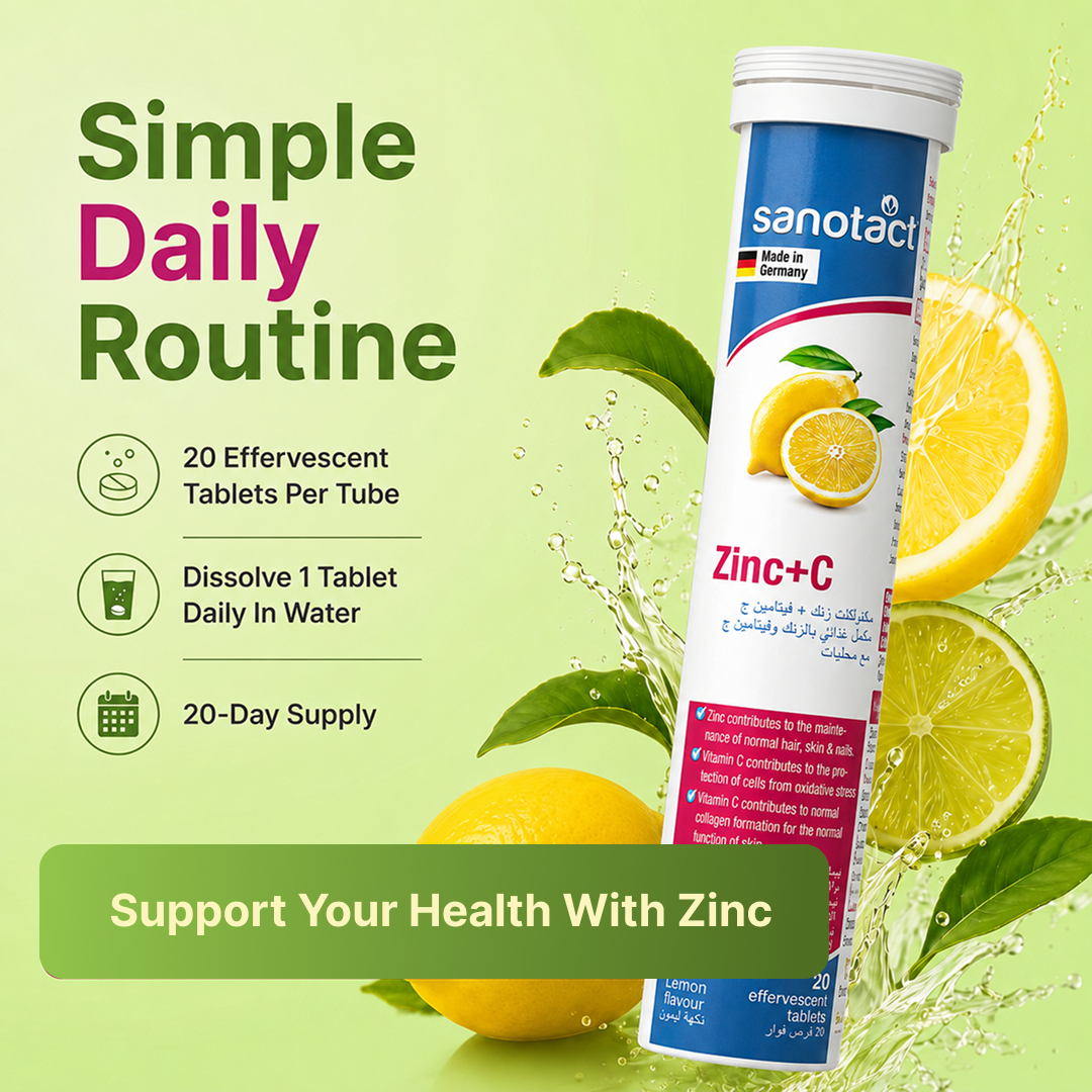 Sanotact Zinc + Vitamin C Effervescent Tablets 20s – Dual Immune Support Combining Zinc & Vitamin C in One Fizzy Daily Drink, Supports Immunity & Cell Protection, German Quality Supplement