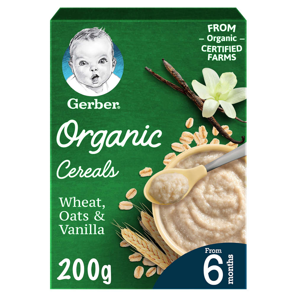 GERBER Organic Infant Cereals Wheat, Oats & Vanilla 200g