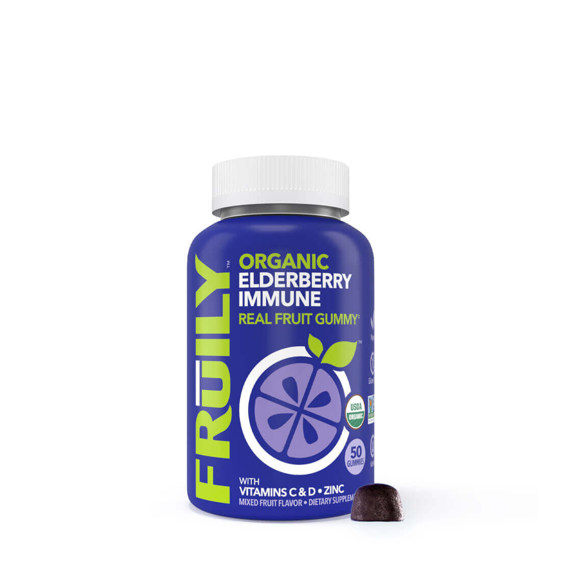 Fruily Elderberry Immune Vitamin C + Vitamin D + Zinc - 50 Mixed Fruit Gummies