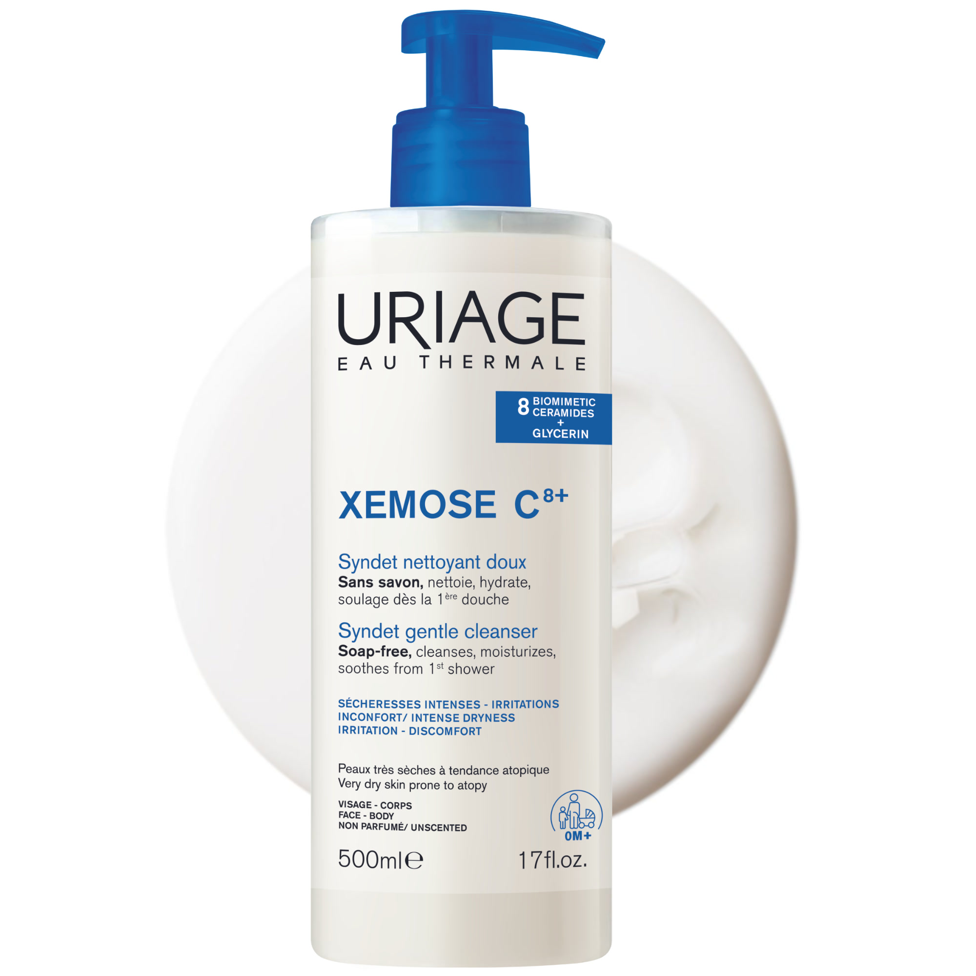 URIAGE XEMOSE C8+ CLEANSER for Face & Body for Dry Skin & Eczema, Soap-Free 500ML