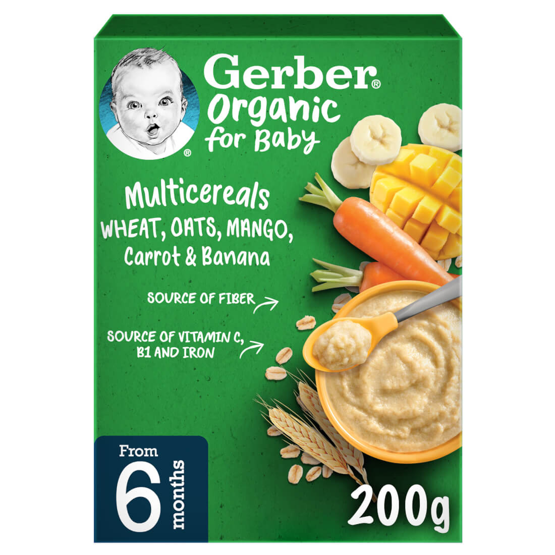 GERBER Organic For Baby Multicereals - Wheat, Oats, Mango, Carrot & Banana 200g