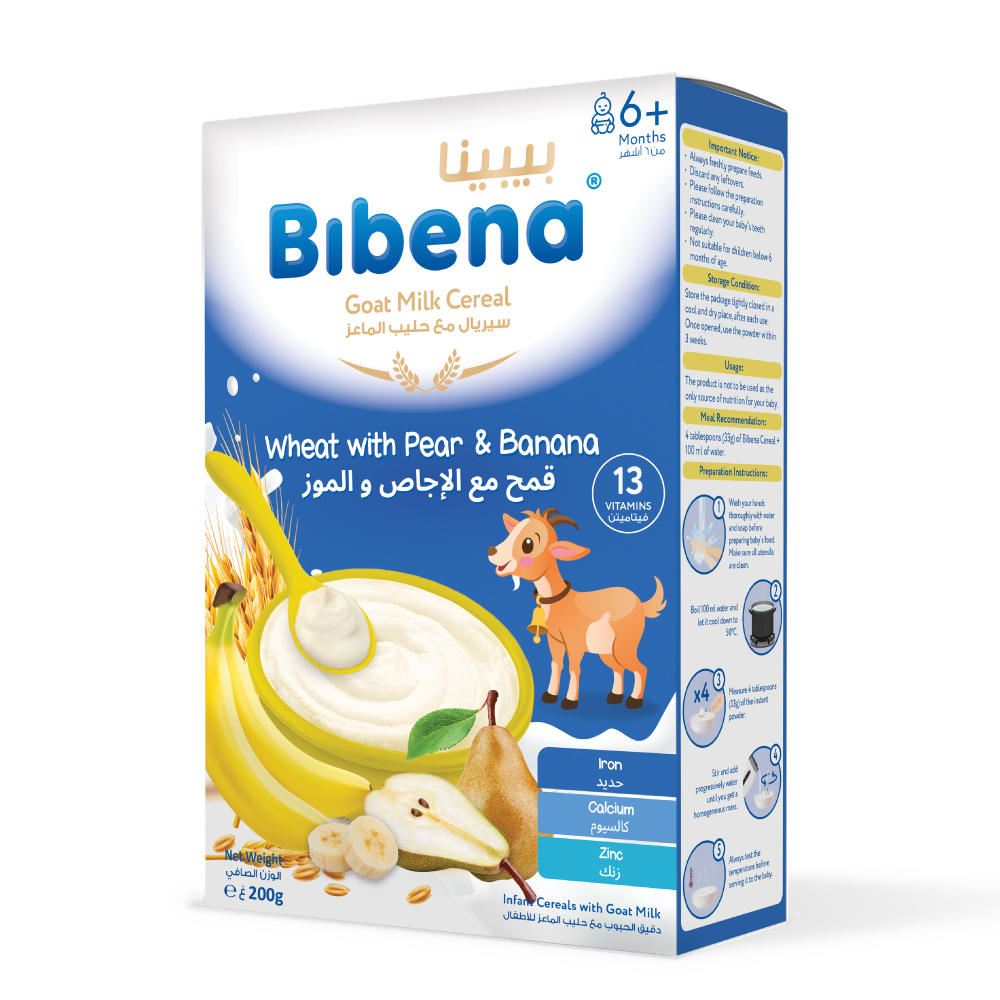 Bibena Goat Milk Cereals - Wheat With Pear & Banana 200g