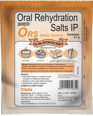 Prolyte Oral Rehydration Orange Sachet - 21gms - 10s