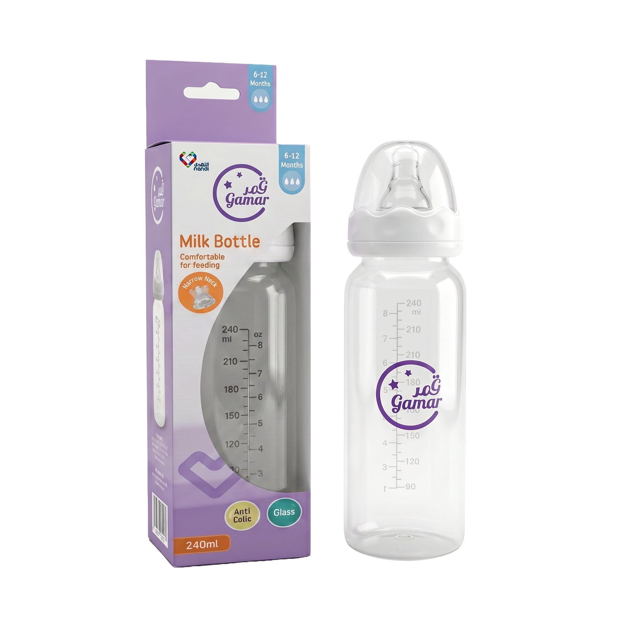 Gamar Bottle Glass Large 240 Ml Narrow Neck