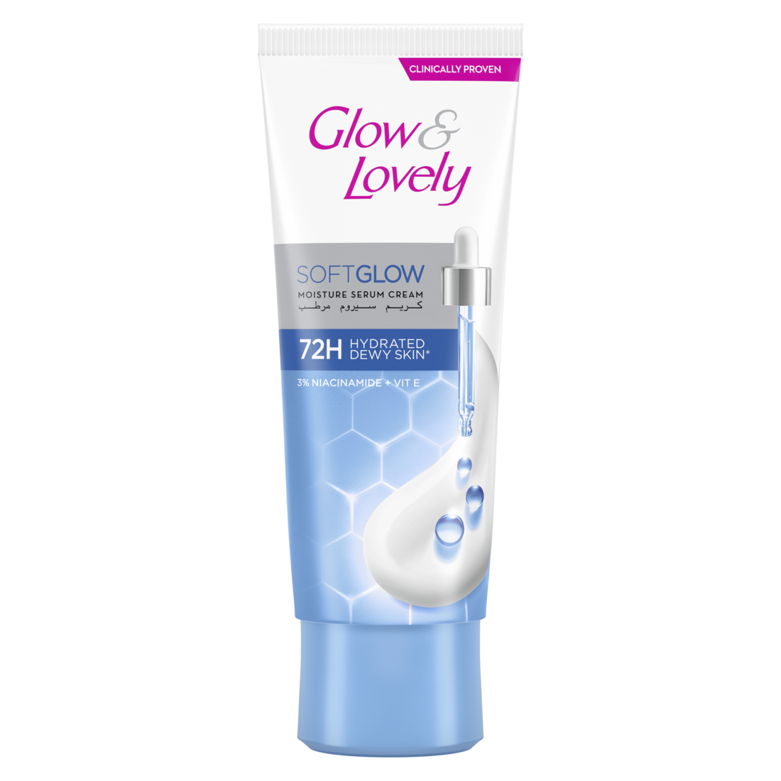 Glow & Lovely Softglow Moisture Serum Cream Face Cream 3 Niacinamide Vitamin E 72h Hydrated Dewy Skin 100 ml