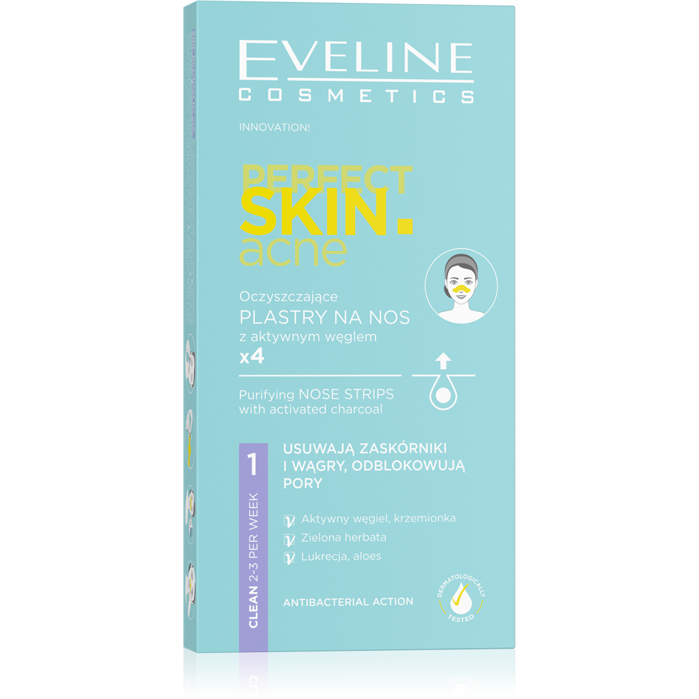 Eveline Perfect Skin Acne Purifying Charcoal Nose Strip × 4
