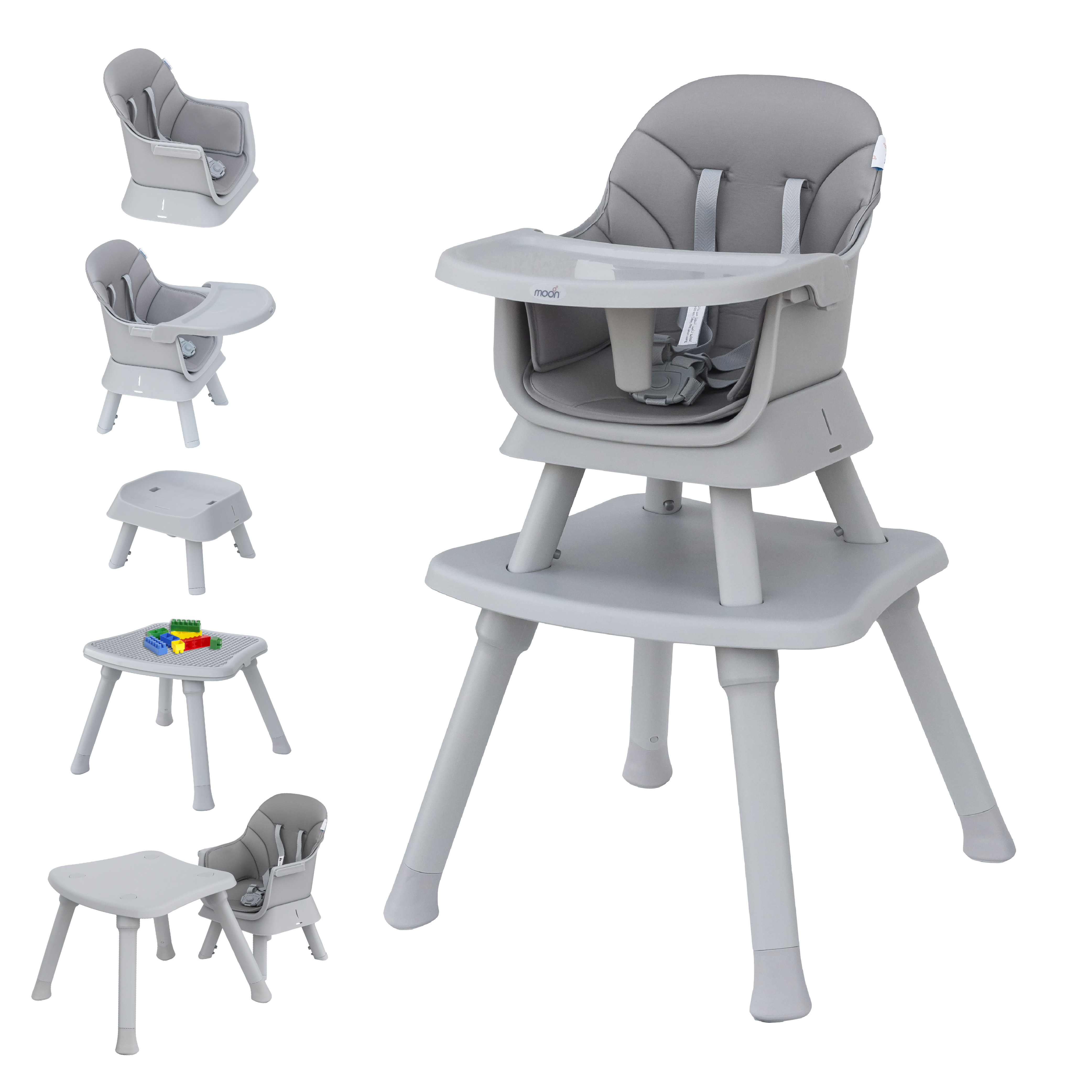 Moon High Chair Adjustable Height Easy Clean - Grey