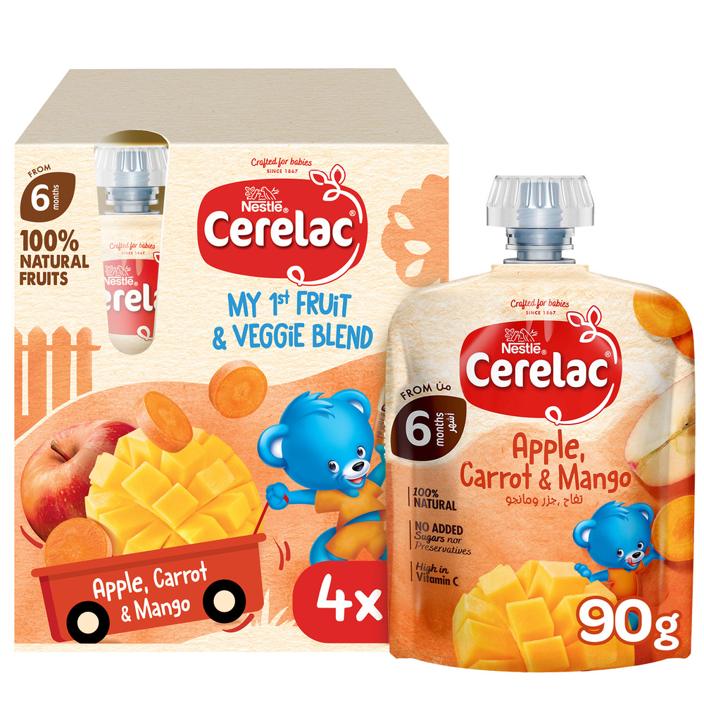 سيريلاك عبوه متعدده ,طعام أطفال جزر و فواكه 4*90 جم +6 ش