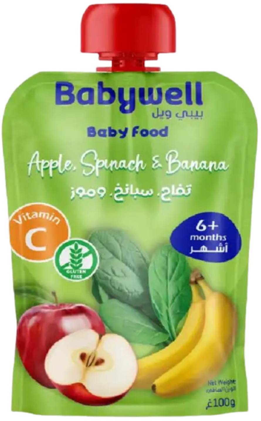 Babywell Puree Apple, Banana, Spinach - 100 gm