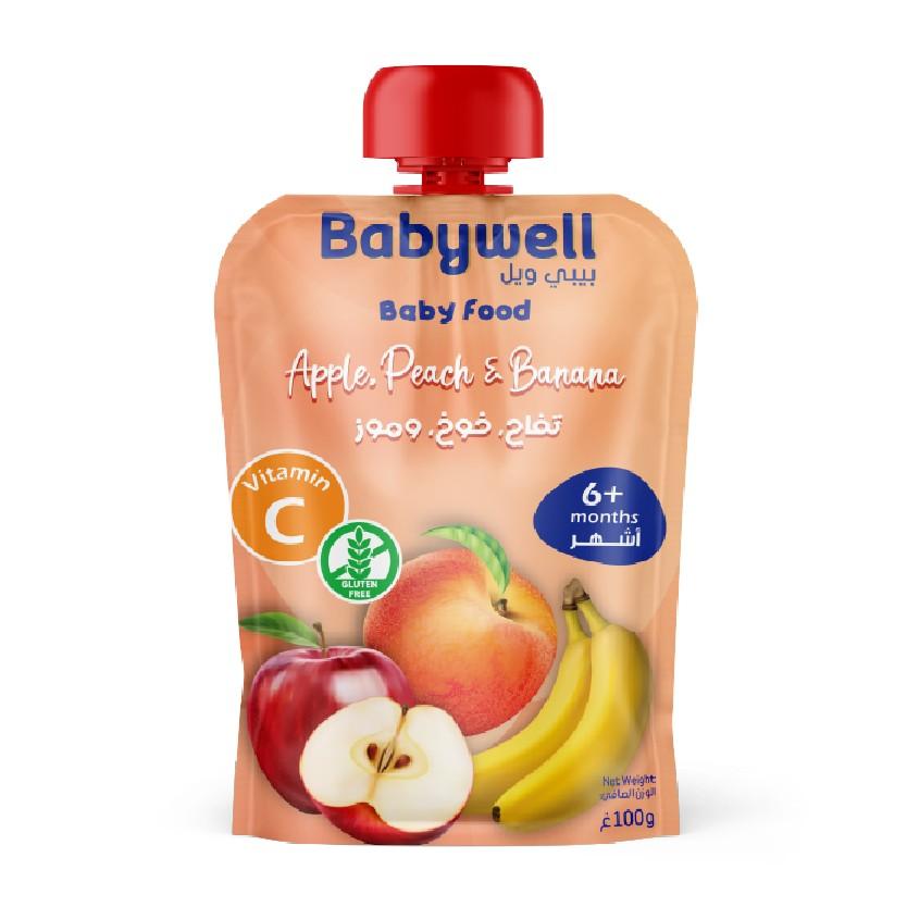 Babywell Puree Apple, Peach And Banana 100g +6months