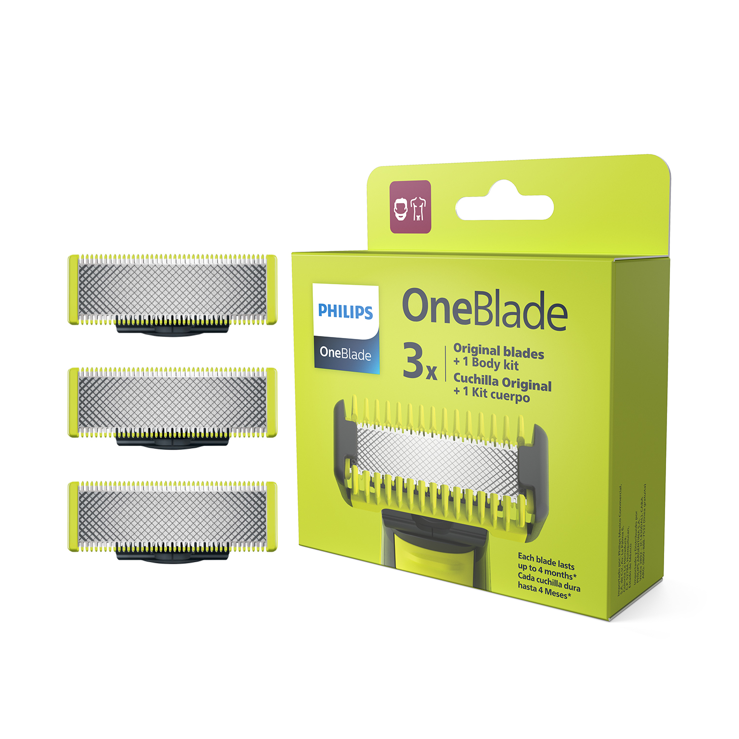 فيليبس شفرات بديلة OneBlade QP630/51 | 3 شفرات أصلية + مجموعة الجسم | تناسب جميع مقابض OneBlade | رطب وجاف