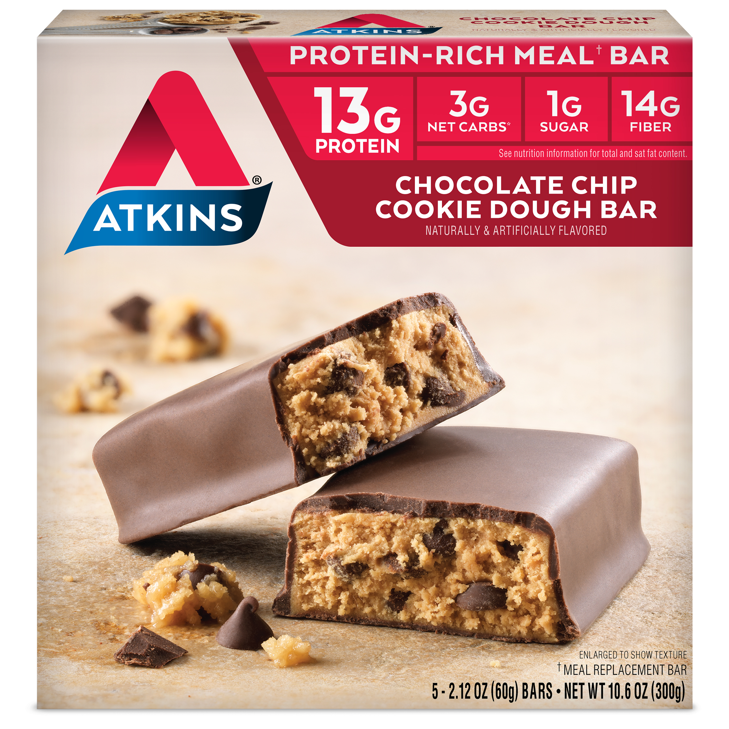 Atkins Meal Chocolate Chip Cookie Dough Bar - 5pack