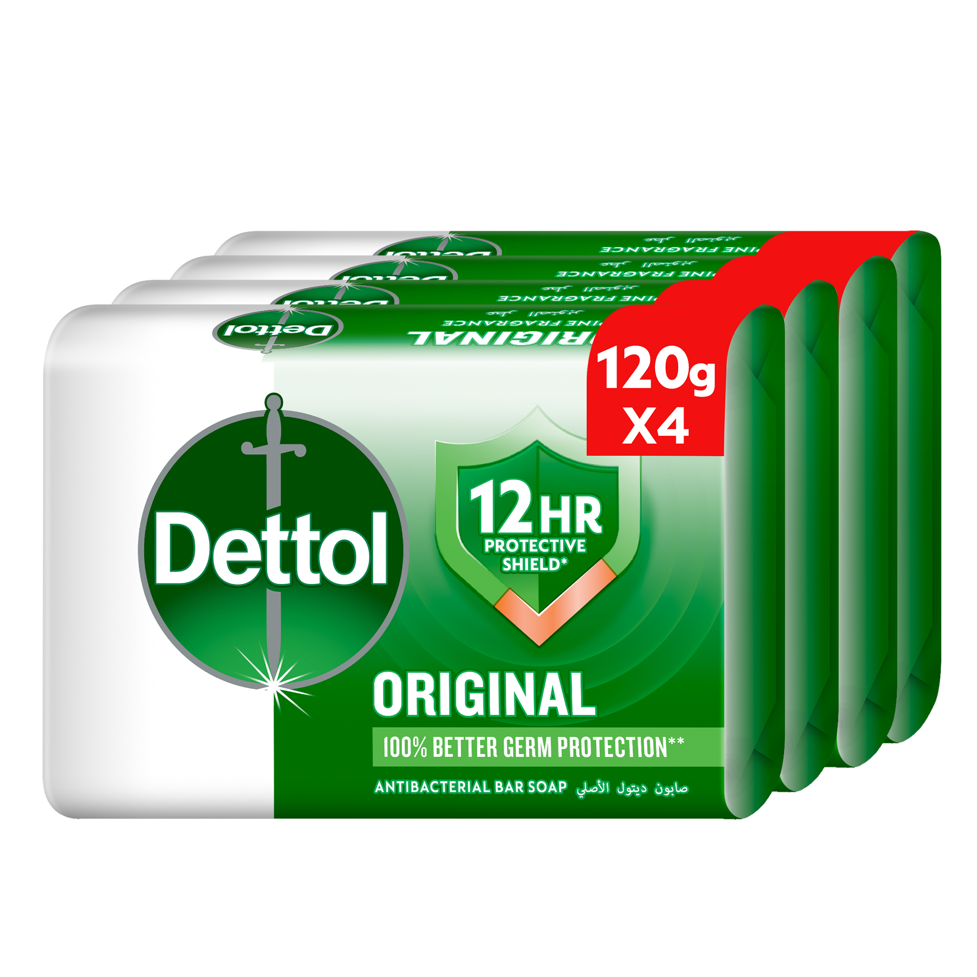 Dettol Bar Soap Original, Pine Scent 120 x 4