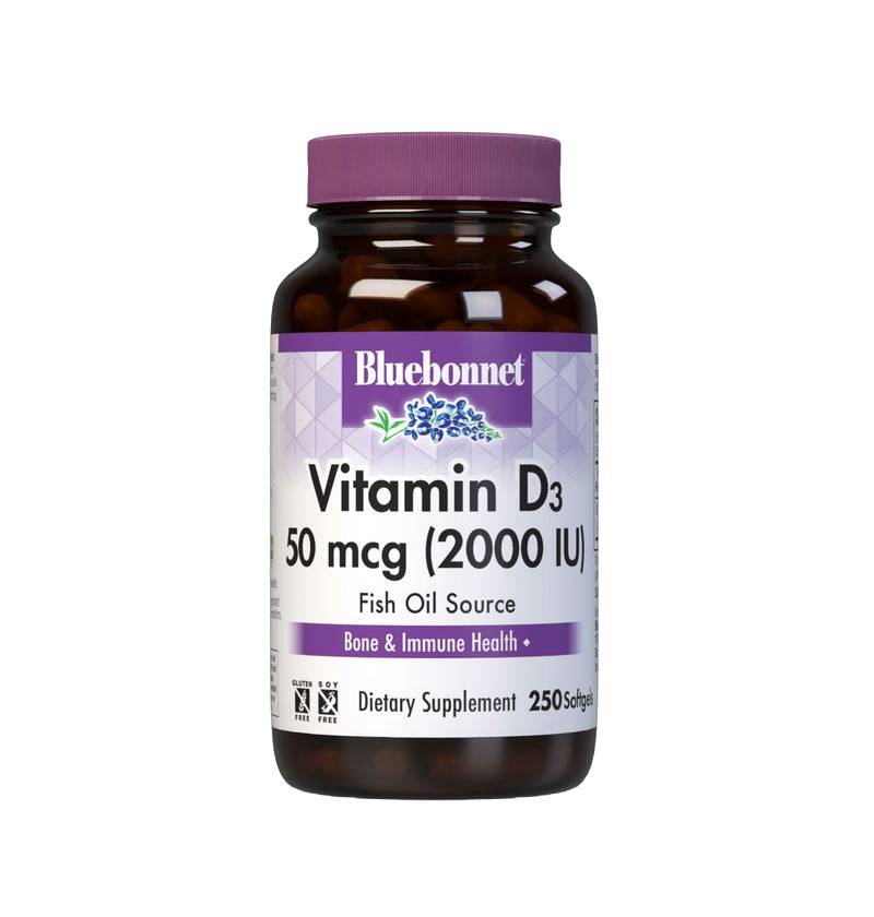Bluebonnet Nutrition Vitamin D3 50 mcg 2000 IU 250 Softgels