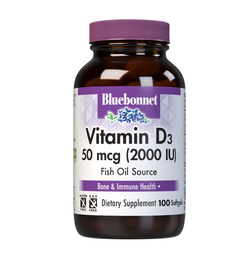 Bluebonnet Nutrition Vitamin D3 50 mcg 2000 IU 100 Softgels