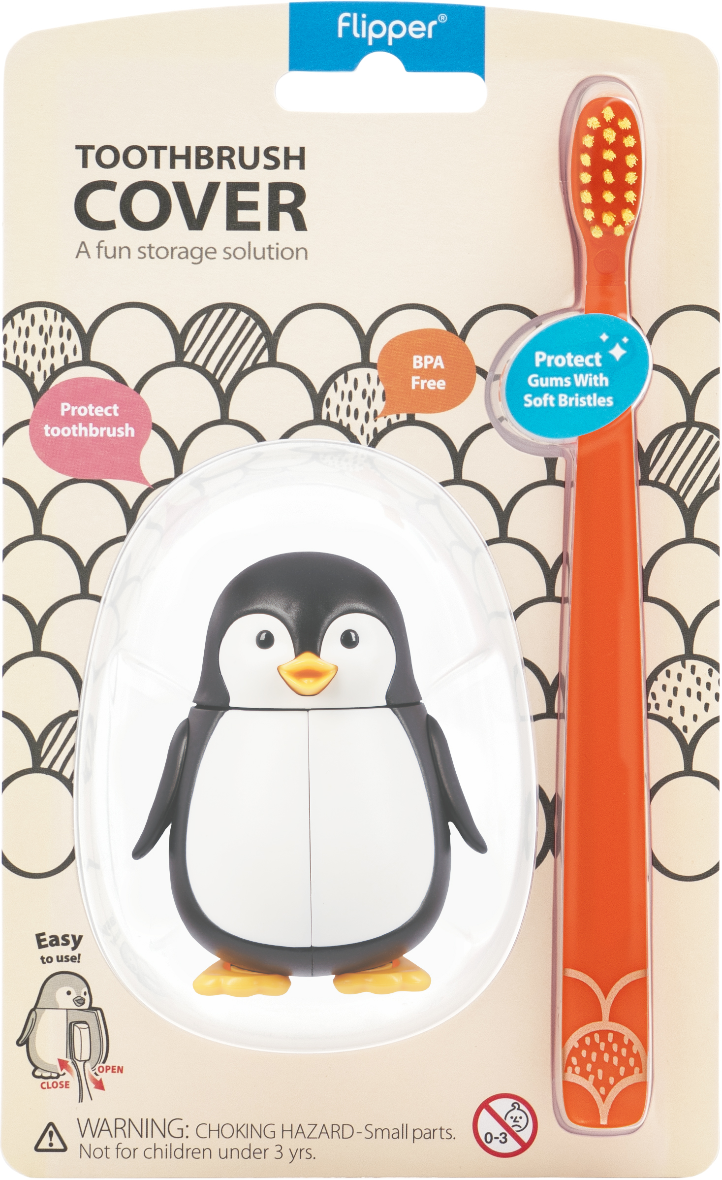 فليبر غطاء فرشاة على شكل بطريق + فرشاة أسنان ذات شعيرات ناعمة