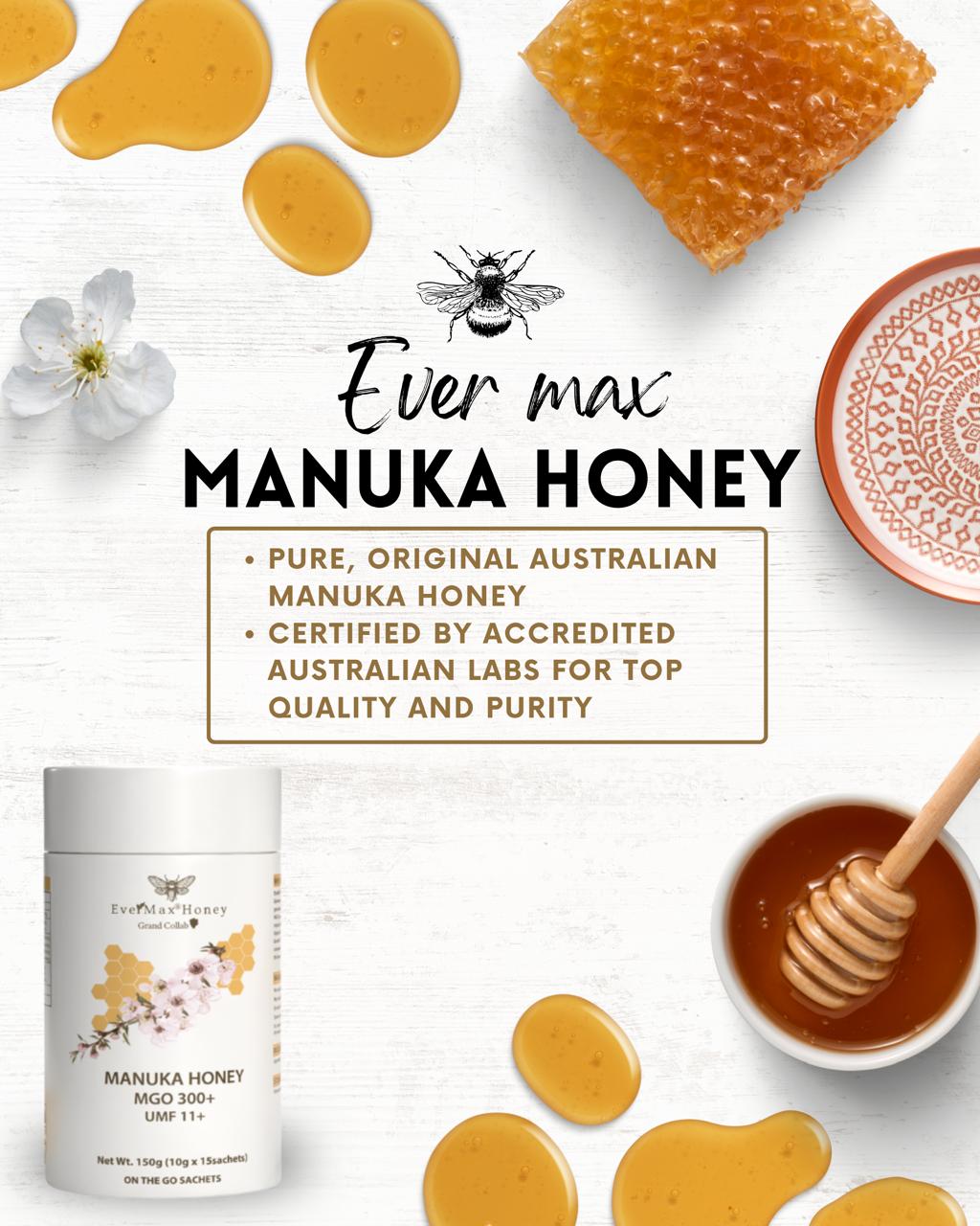 Evermax Manuka Honey, Premium Pure Manuka Honey with Rich Thick Texture and Distinctive Taste, Natural Honey for Daily Enjoyment in Tea Toast and Wellness Routines, Quality Honey Jar