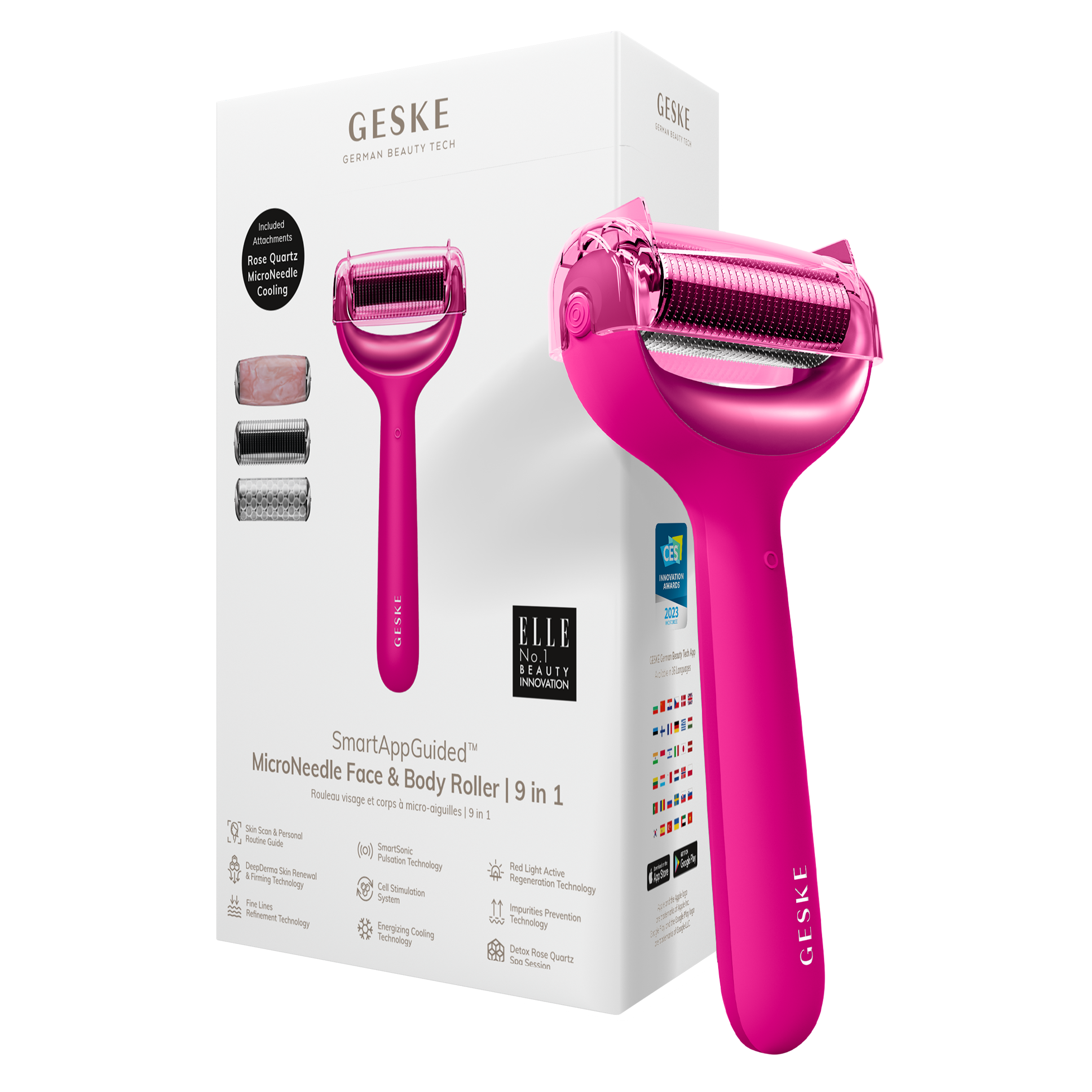 Geske Microneedle Face And Body Roller 9 In 1 Magenta