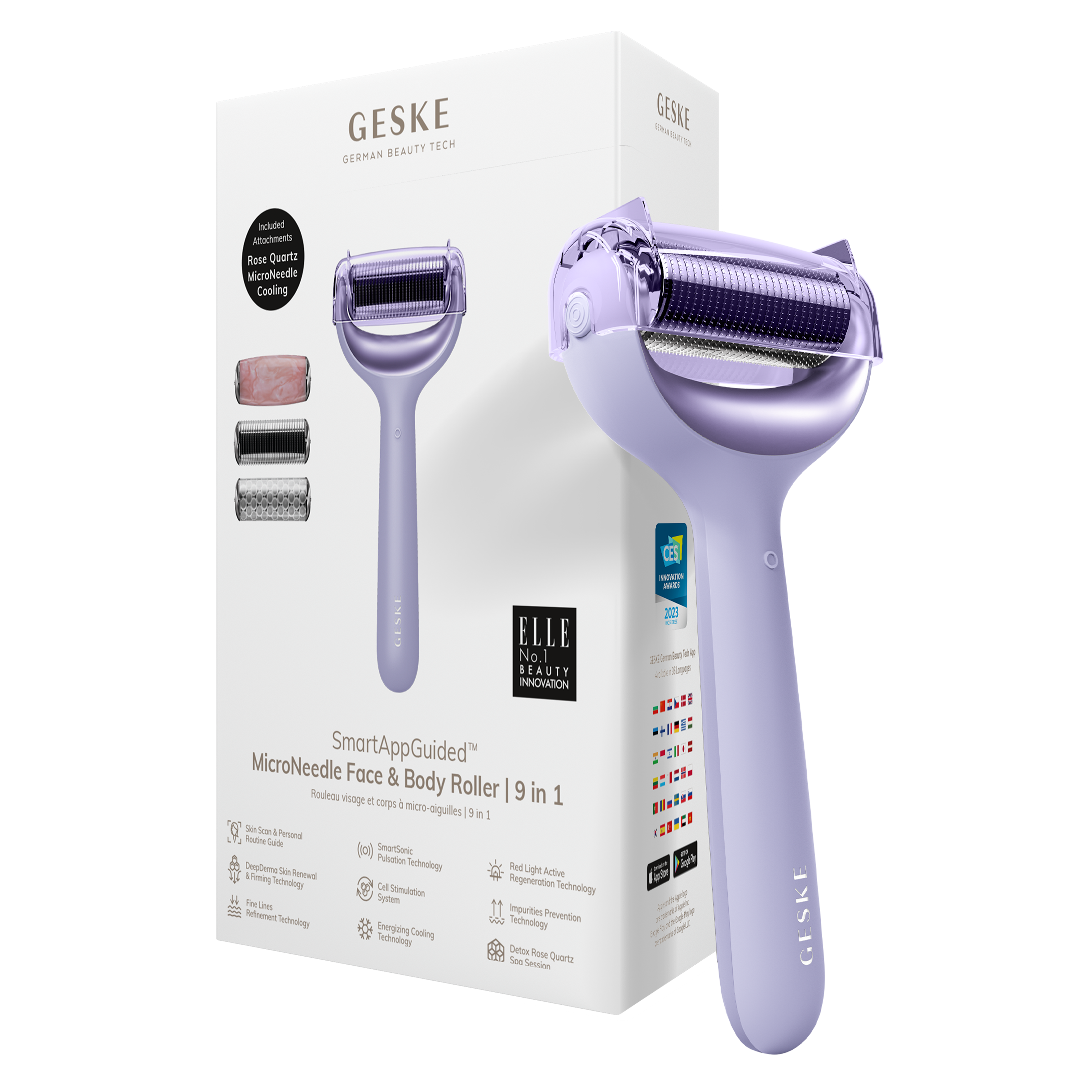 Geske Microneedle Face And Body Roller 9 In 1 Purple