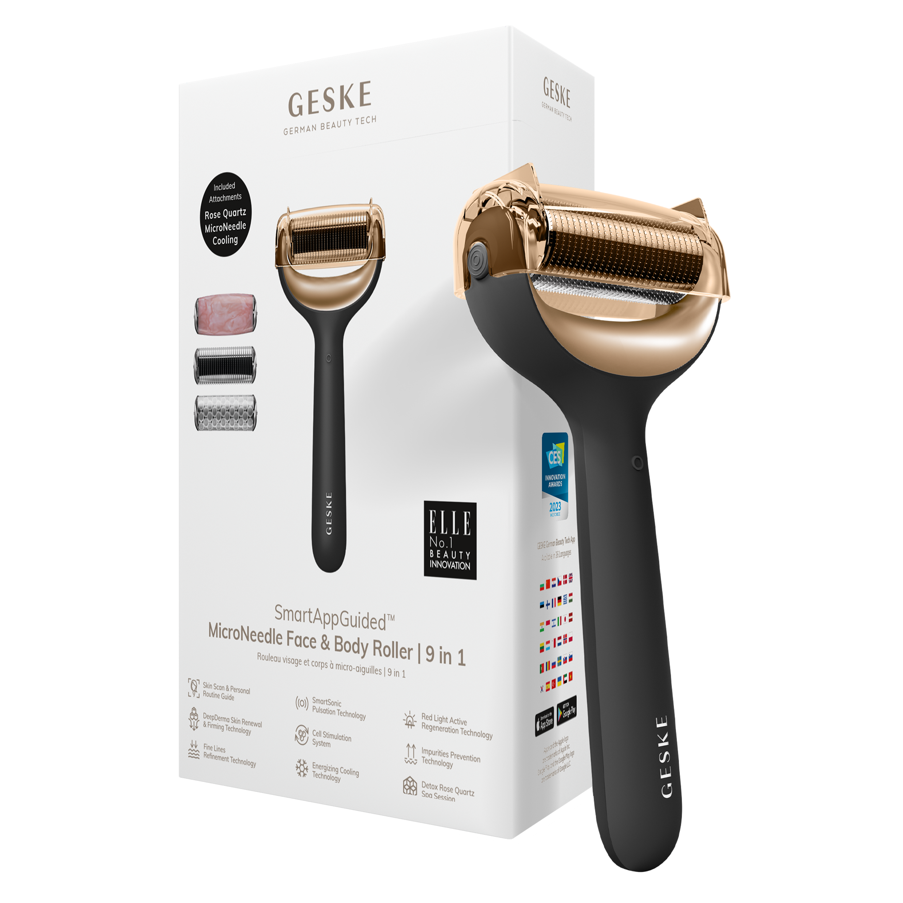 Geske App Guided Microneedle Face And Body Roler 9 In 1 Gray