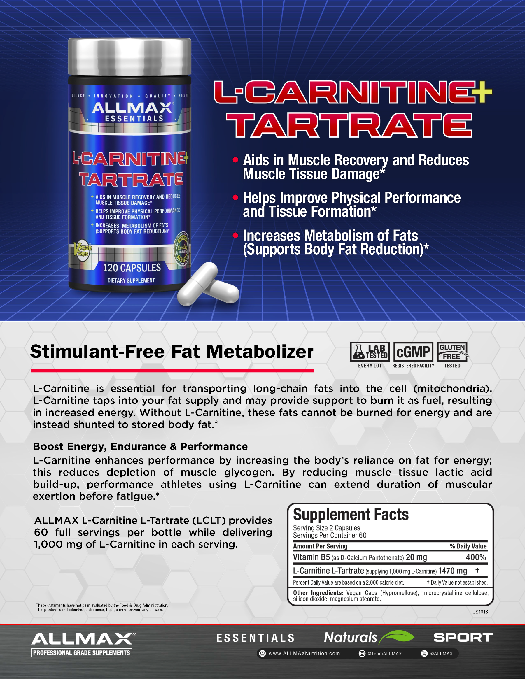 allmax l carnitine tartrate nutrition Who else is dialed in for summer? If you are then Allmax Essentials L-Carnitine 120 Capsules