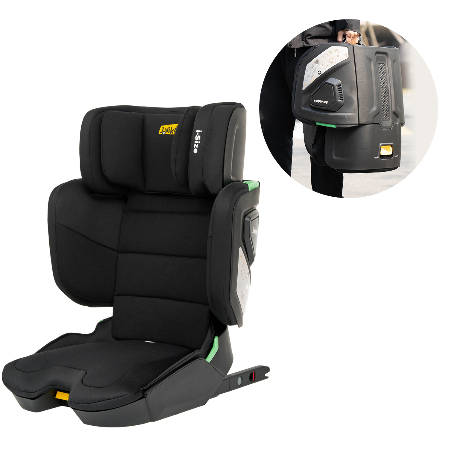 Jovikids Rober i-Size Booster Car Seat ISOFIX 3-12Y, Cabin Size Travel Carseat - Black