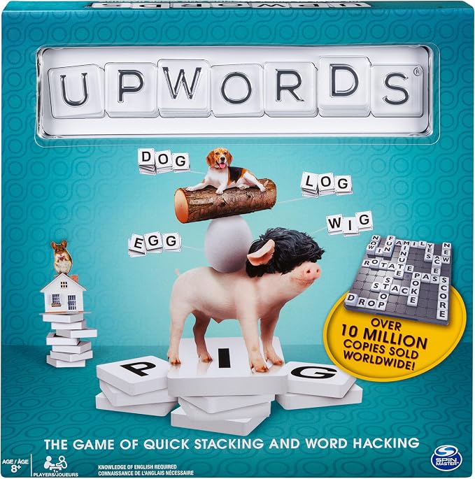 Upwords – Fun & Challenging Family Word Game with Stackable Letter Tiles, Ages 8+