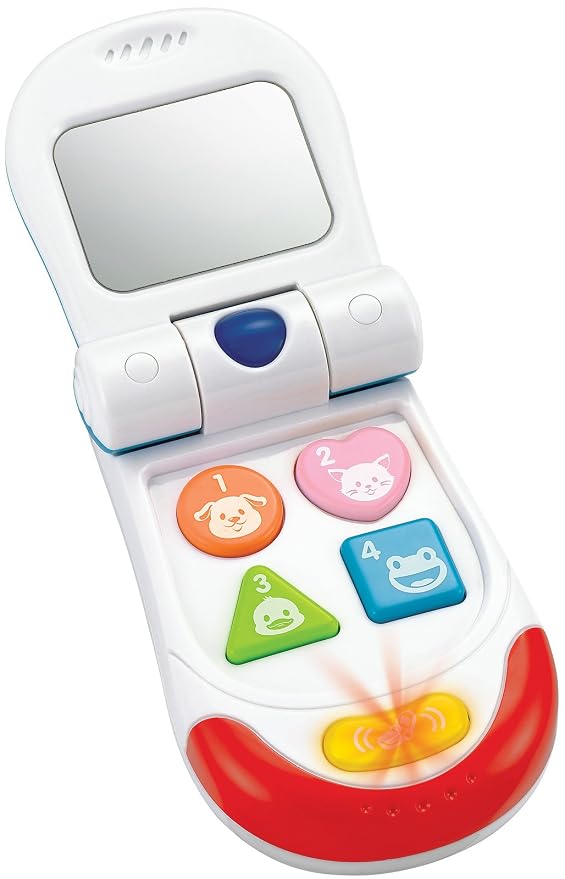 WinFun My Flip Up Sound Phone – Light-Up Musical Toy Phone with Mirror & Teether for Babies