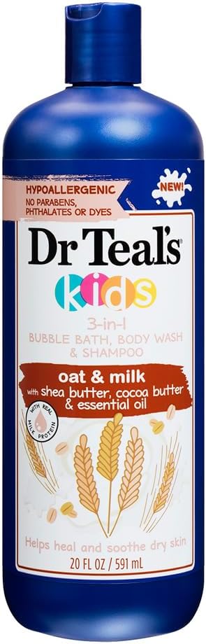 Dr Teal Kids 3 In 1 Bubble, Body & Shampoo Oat & Milk 591Ml
