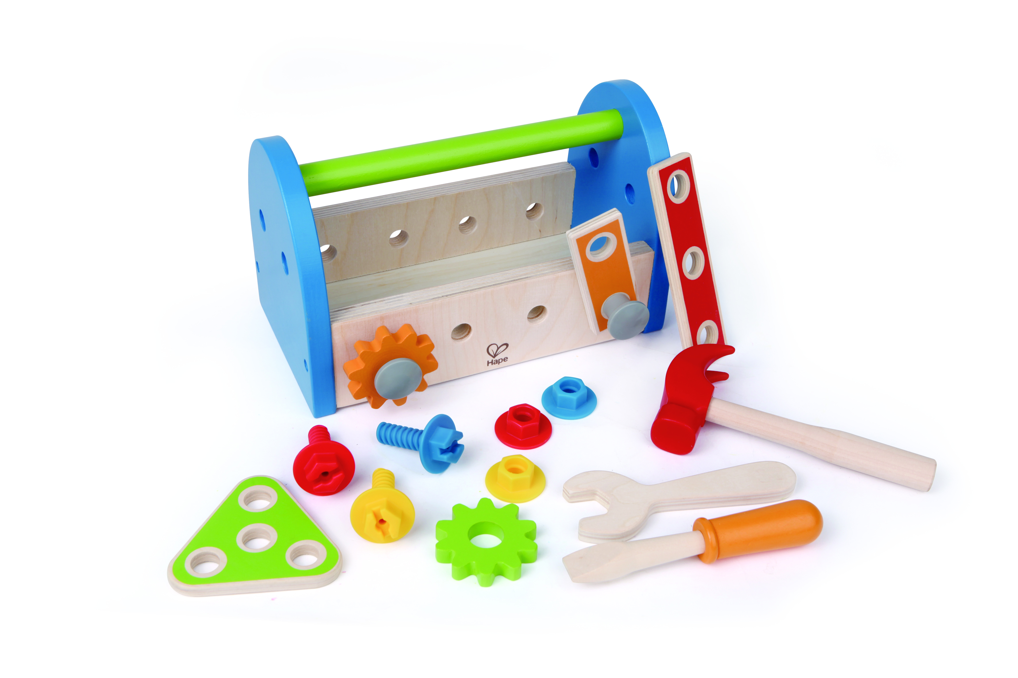 Hape صندوق أدوات خشبي Fix-It - 17 قطعة للأطفال من عمر 3 سنوات فما فوق