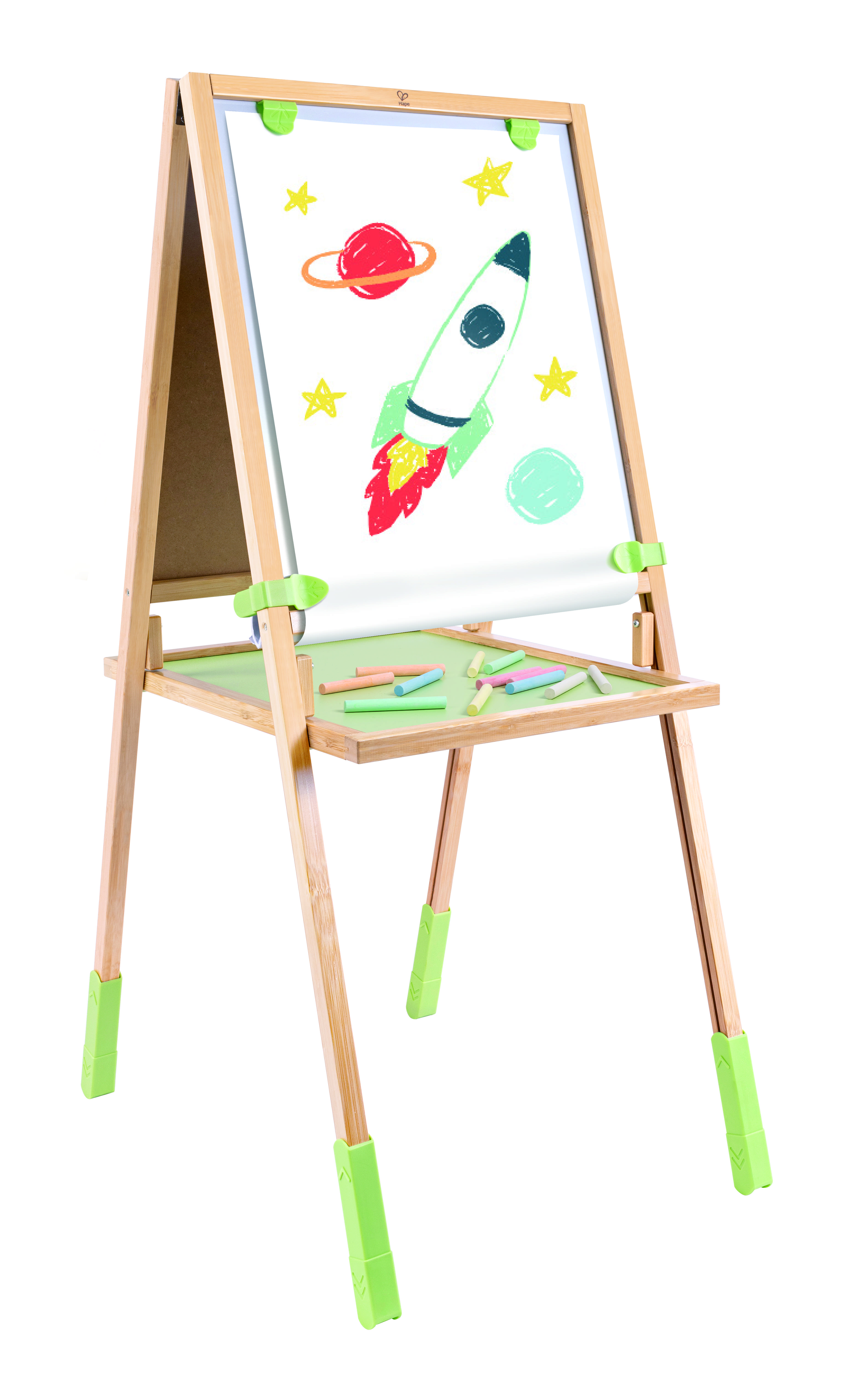 Hape Step Up Bamboo Easel - 3-in-1 Double-Sided Height-Adjustable Magnetic Whiteboard & Blackboard for Kids 3Y+