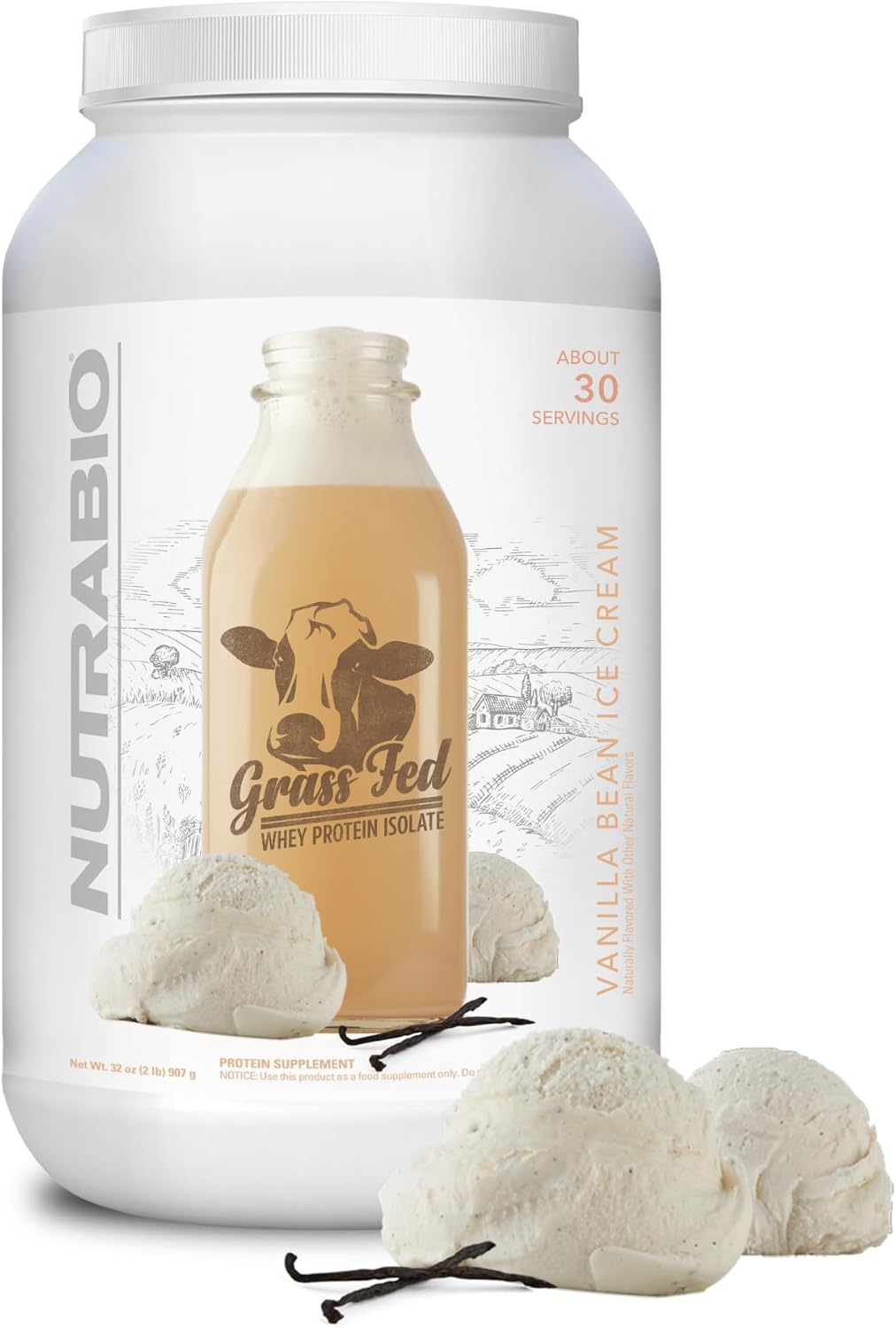 Nutrabio Grass-Fed Whey Protein Isolate Powder Vanilla - 2 Pounds