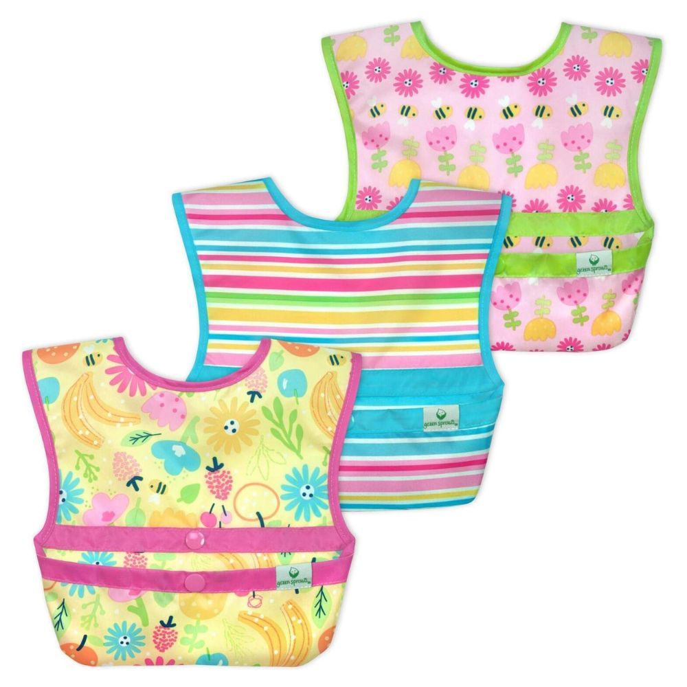 Green Sprouts - Snap & Go Bibs 3Pk Pink Bee Floral