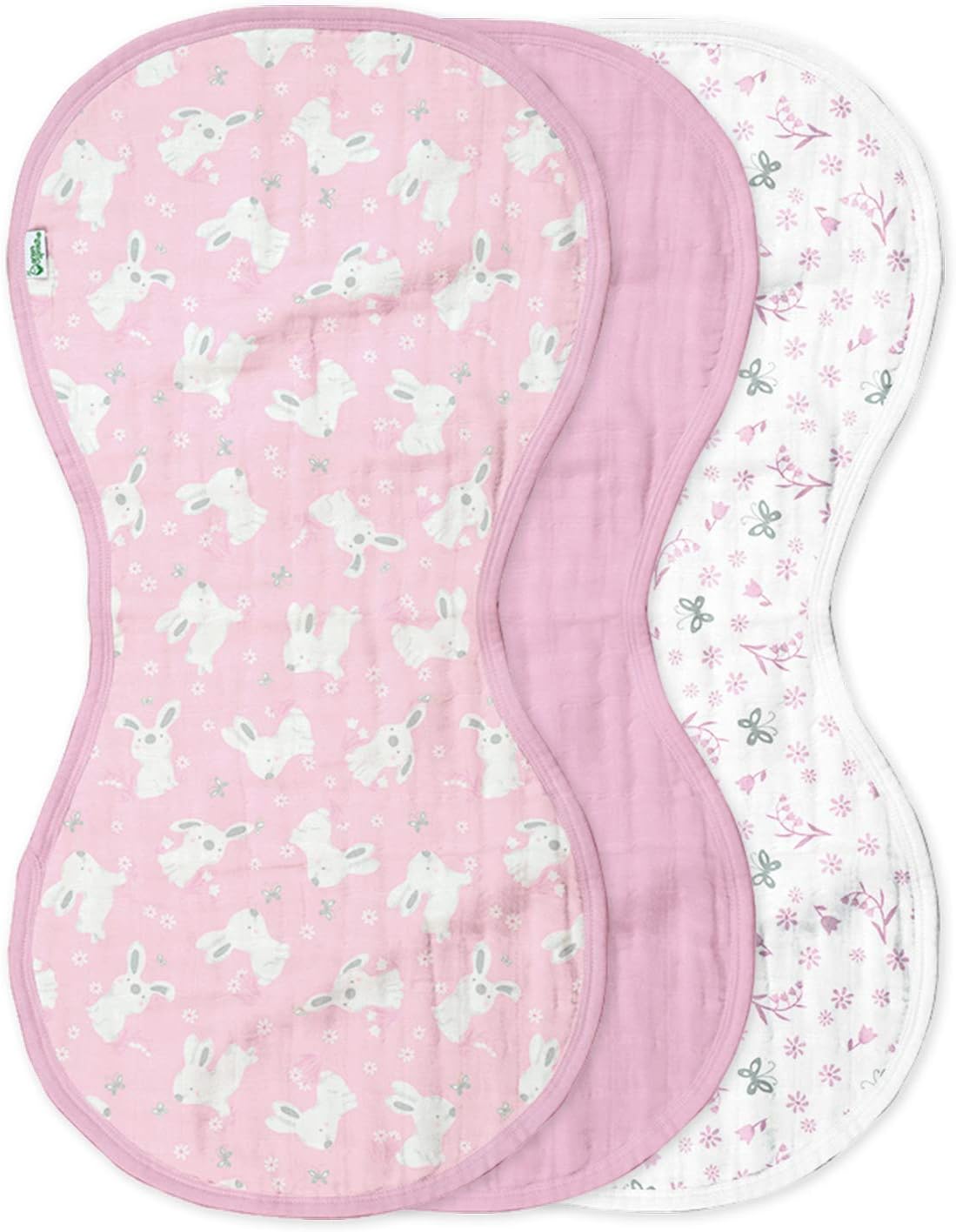 Green Sprouts - Muslin Burp Cloths 3Pk Pink Bunny