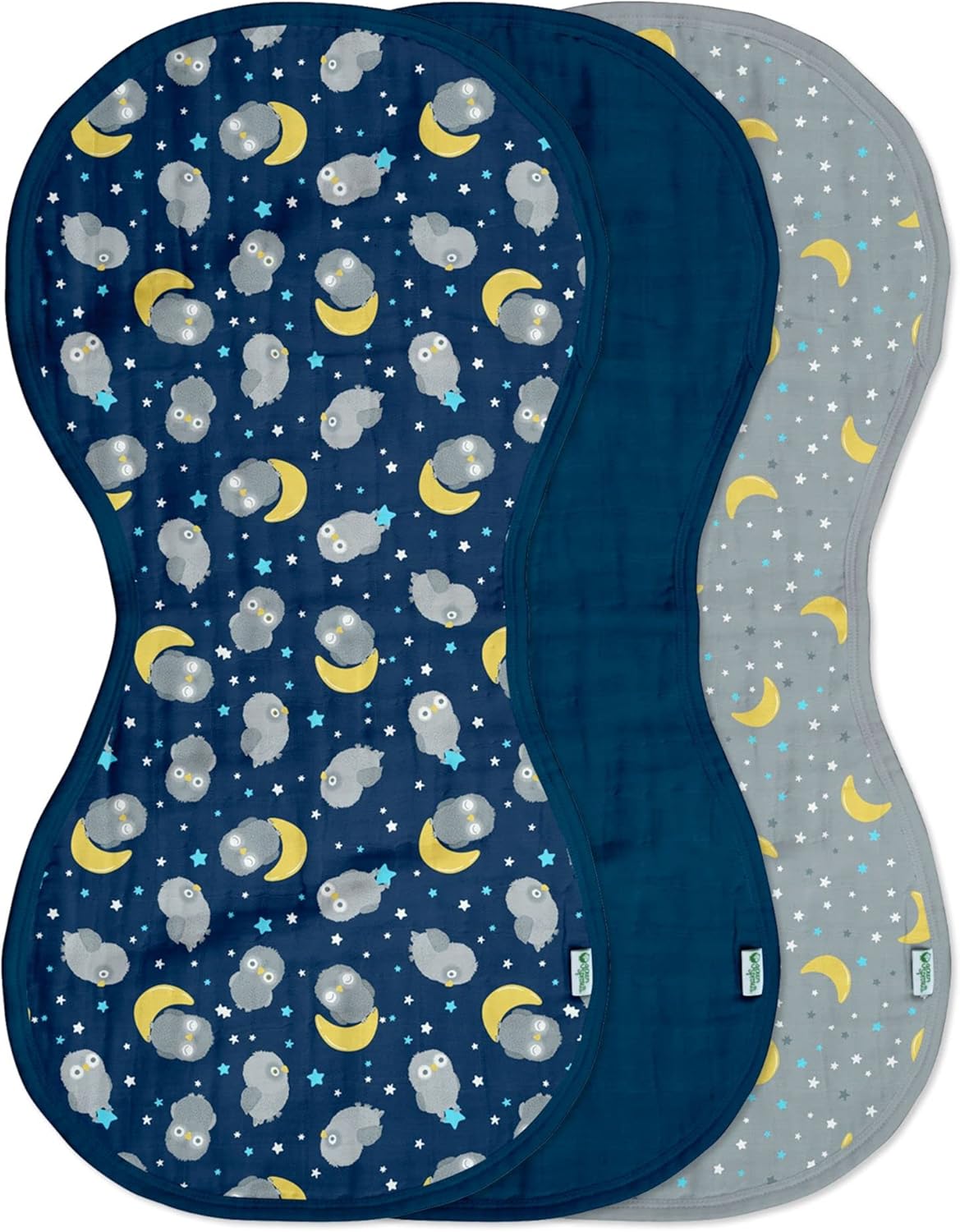Green Sprouts - Muslin Burp Cloths 3Pk Blue Owl