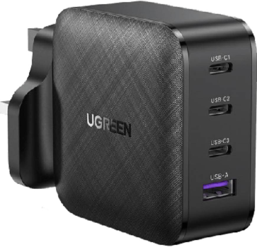 شاحن جداري يوجرين بثلاث منافذ PD وبمنفذ USB بتقنية GaN وبقوة 65 واط - رمادي