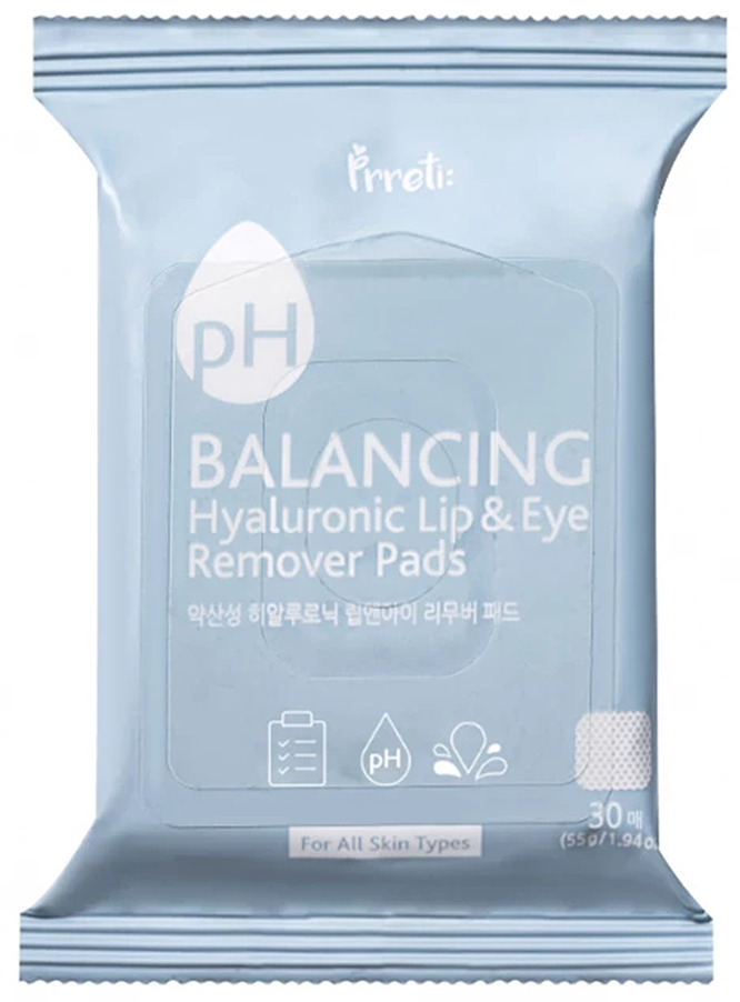 Prreti Balancing Hyaluronic Lip & Eye Remover Pads 30 Pcs