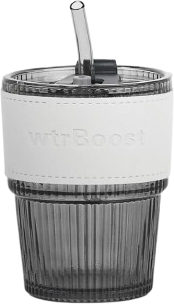 Wtrboost Straw Glass Cup Black - 330 ml